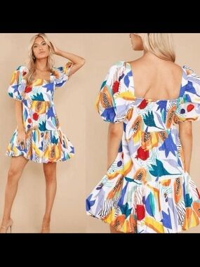 Oliphant Women’s🌹 Multicolor Floral Puff-Sleeve Summer Dress